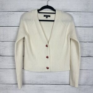 WITTY FOX Ribbed Knit Cardigan Sweater Heart Rhinestone Sz Large‎ Coquette Twee